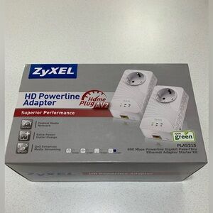 HD Powerline Adapter ZyXel PLA5215 Starter Kit 600 Mbs.   New.  Ethernet Adapter